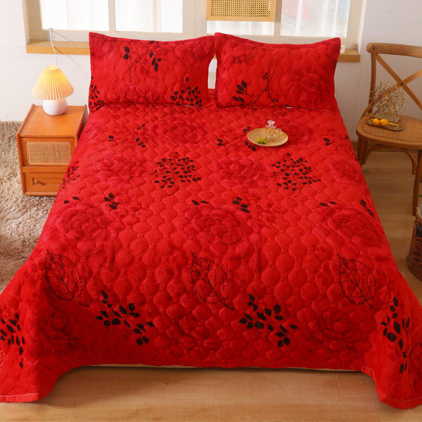 Flannel fleece-foret tykt tæppe efterår og vinter koral fleece sengelagen lur tæppe quiltet dyne Drip Rose 210*230cm