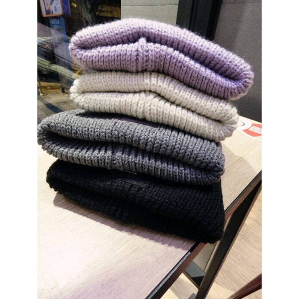 Varm vinterstrikk lue lue dameull Trendy koreansk ungdom koreansk søt høst og vinter unisex Violet M（56-58cm）