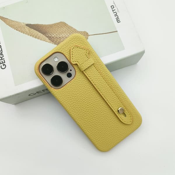 Fodral för iPhone 17 Gul Läder Handledsrem Ställ Hårt