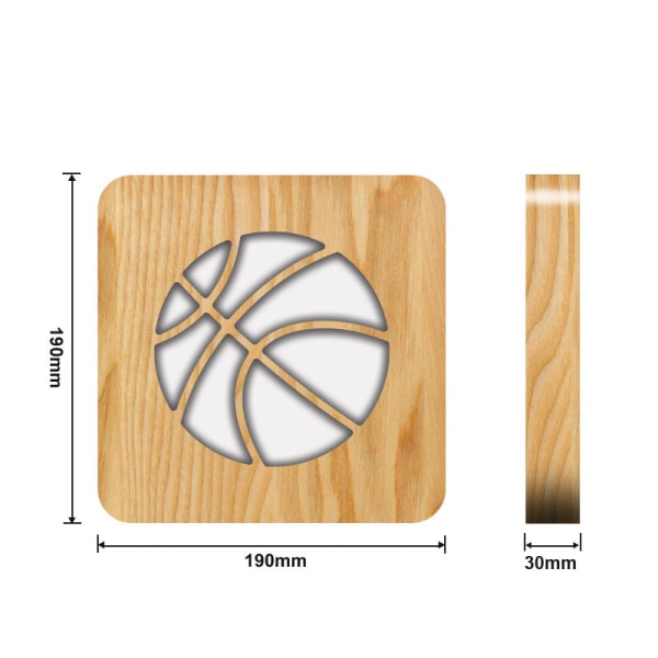 LED Wooden Carving Nattlys USB Power Basketball Mønster T1977W
