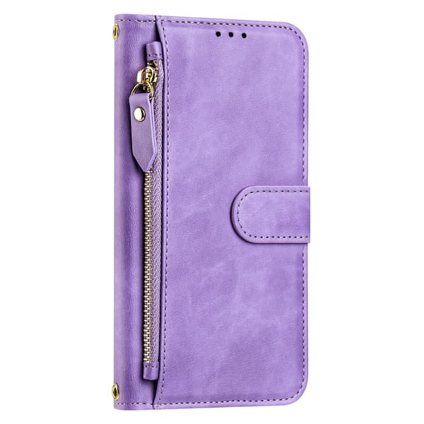 Fodral för iPhone16promax lila solid multi kort dragkedja kortplånbok läder