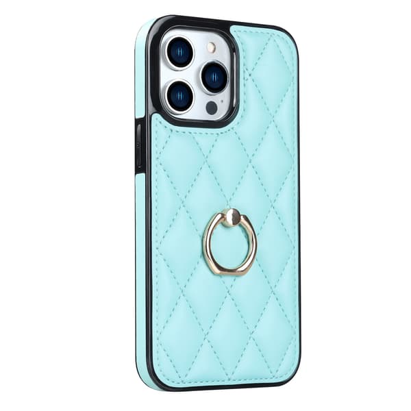 Fodral för iPhone 14PRO 6.1 blå ins ring diamantfäste läder anti fall