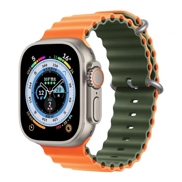 Urrem til Apple Watch iWatch 38-41 S10/42mm sort æske orange med militærgrøn