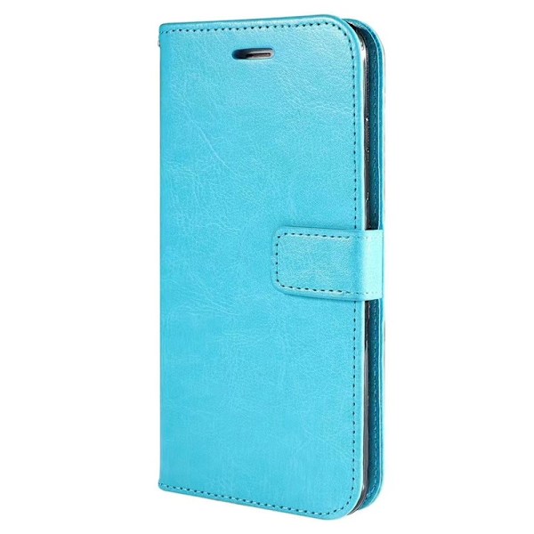 Etui til iPhone 14 Sky Blue Crazy Horse Læder Etui Rektangulært Spænde Ensfarvet