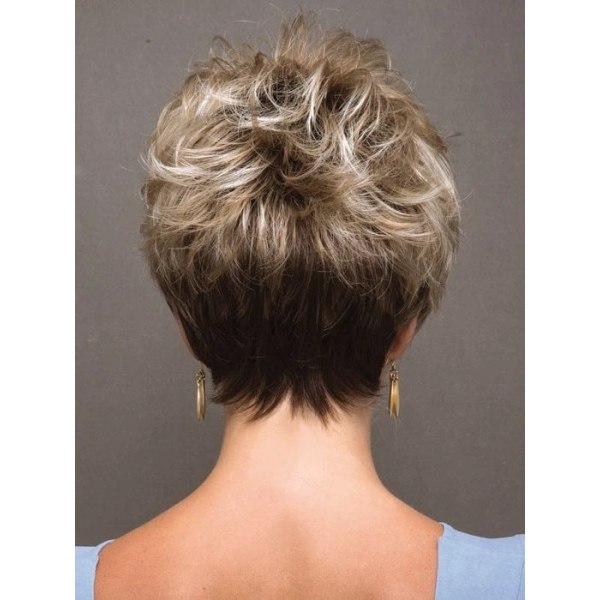 Naisten peruukki Keski-ikäiset ja vanhukset pörröiset lyhyet hiukset, mikrovolyymi, sekaväri W94