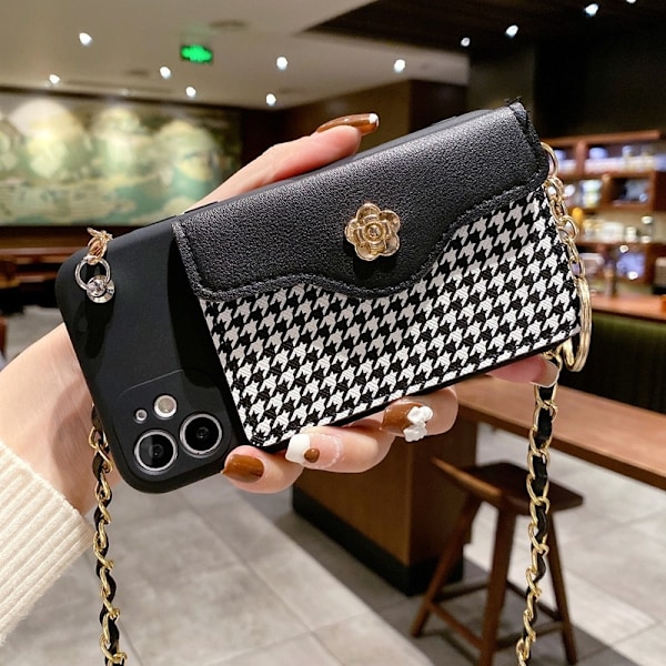 Kotelo iPhone 16plus -puhelimelle, houndstooth-kuvioinen korttipidike, eurooppalainen ja amerikkalainen tyyli, kolikkokukkaro, crossbody