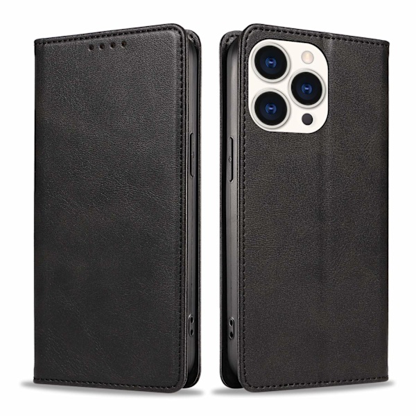 Fodral för iPhone 14plus6.7 svart läderställ flip