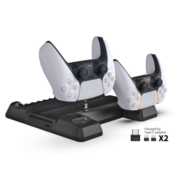 För Ps5 Host Multi-Function Fläkt Base Disklagringsställ P5 Trådlöst handtag Dual-Seat Laddare Black