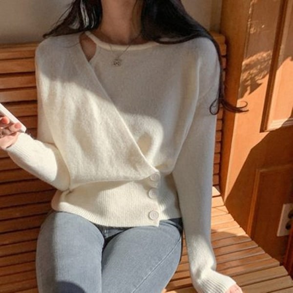 Kvinder strik efterår vinter sweater blid niche off-the-skulder talje trim kort top Pink 51*96*52cm