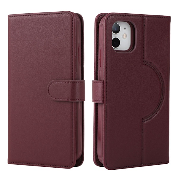 Etui til iPhone 15 Pro Max, vinrød split wallet læder