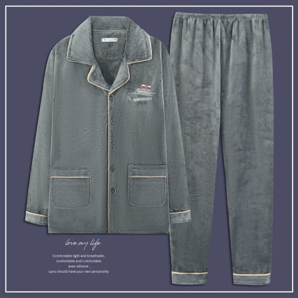 Fleece-pyjamat miesten erittäin suuret korallifleece-fleece-paksut keski-ikäisille ja vanhuksille talvipyjamat grey 5xl [225-250kg]