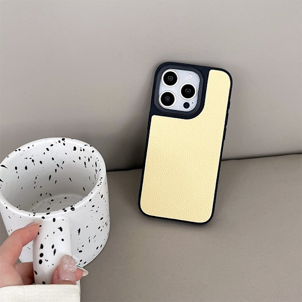 Kotelo iPhone 16 Plus -puhelimelle, suuri aukko, nahkajäljitelmä, yksinkertainen keltainen silikonikuori, ohut