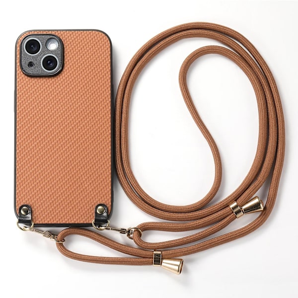 Fodral för iPhone16promax brun crossbody extra lång snodd infällbar justerbar bakre axel s