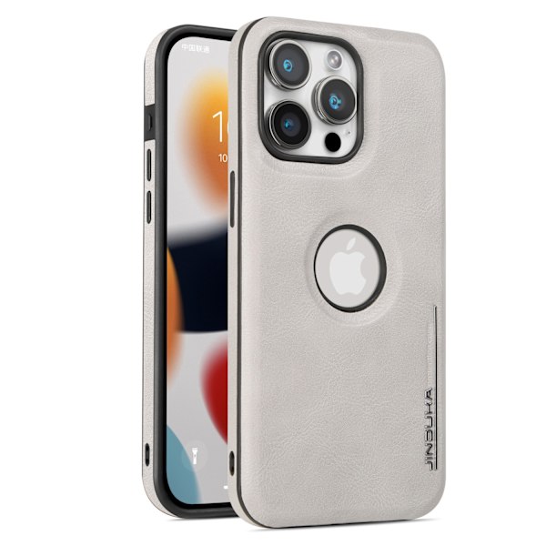 Kotelo iPhone 15 Pro Max -puhelimelle, puuttuva etiketti, jalusta, nahkaa, valkoinen, business-tyyli, sisäänrakennettu, premium