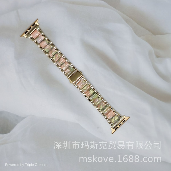 Klockarmband för Apple Watch iWatch 38-40-41MM Guld med rosa och grön resin