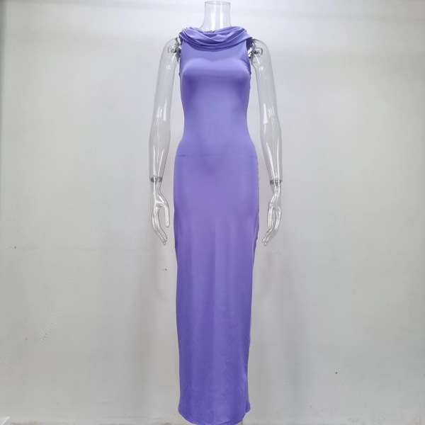 Muodikas yksivärinen hupullinen hihaton mekko, naisten hame Gray M