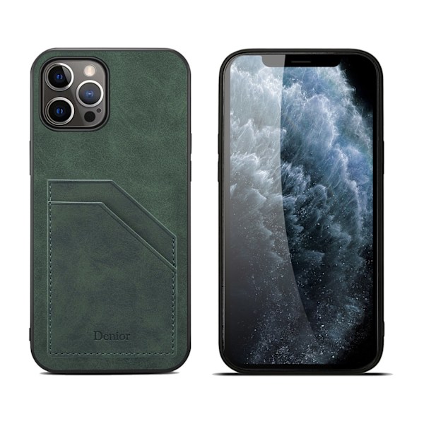 Fodral för iPhone 13 Pro grön kortplats fullnarv kalvskinn anti fall