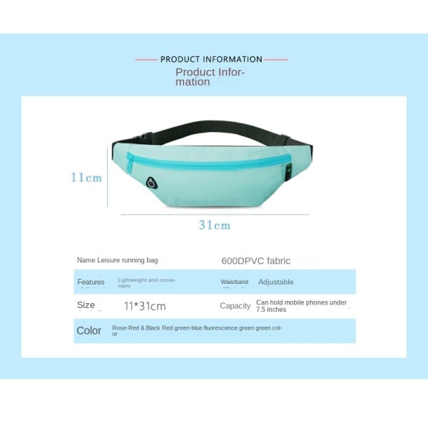 Fanny Pack Løpebelte Midjeveske Organiserer Sport Fitness Fritid Lys Fluorescent Green 7 inches