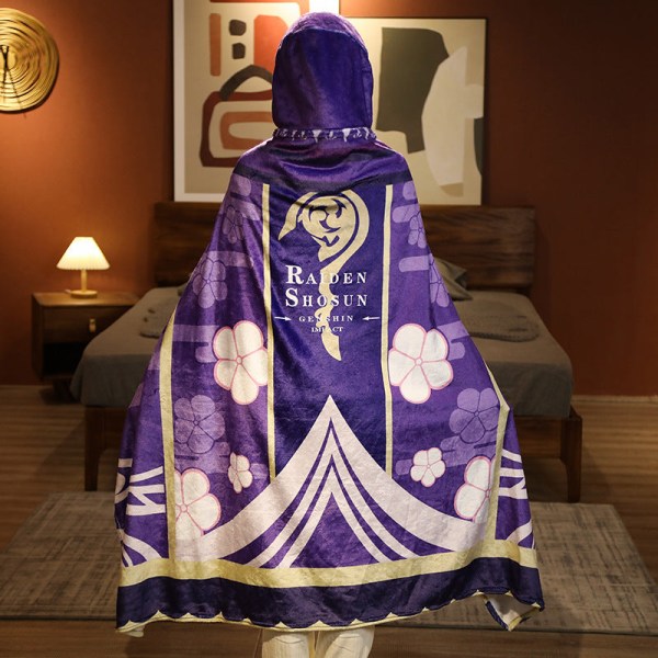 Original Gud som omger spelet Plysch Cape Cloak Wendi Zhongli Valnöt Flanell Luftkonditioneringsfilt med hatt Corey 110*160cm