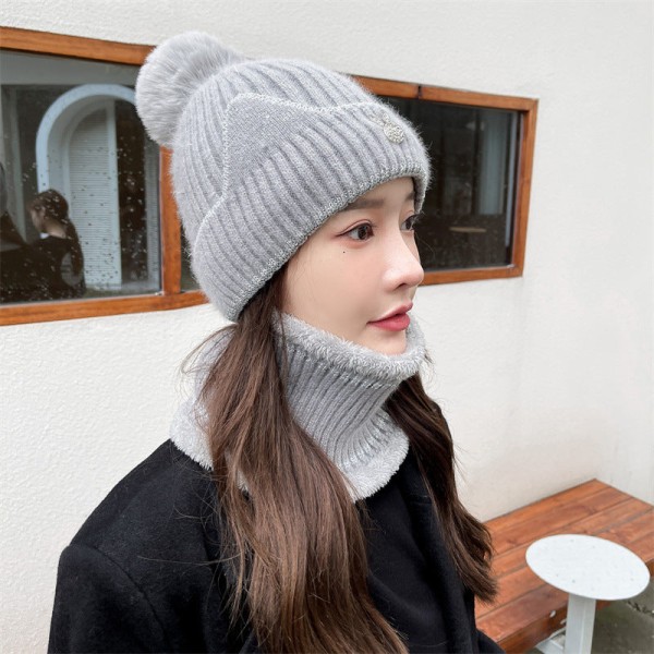 Varm vinterstickad mössa Ull dam höst och vinter öronskydd Halsduk Varm och söt unisex Beige cat ear straight woolen cap Hat scarf M