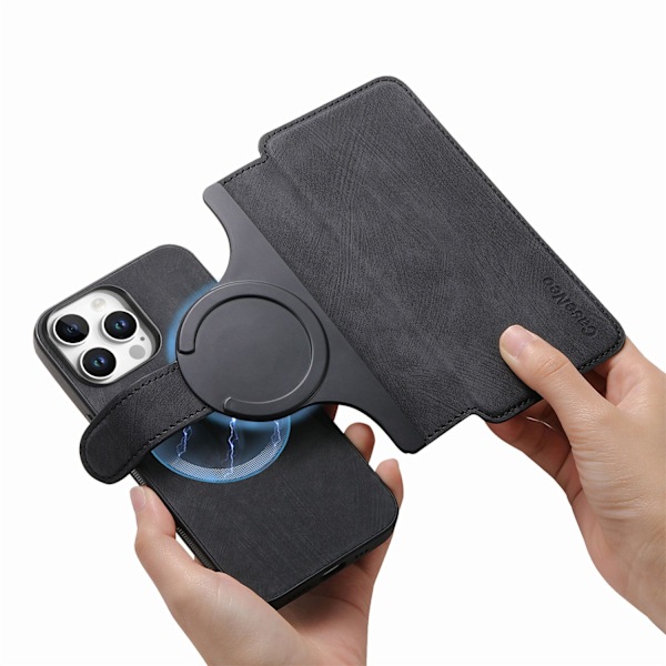 Fodral för iPhone 14plus svart magnetisk separation 2 i 1 kortplats förvaring snabbkoppling