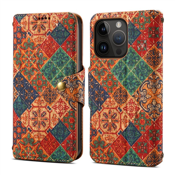 Fodral för iPhone 14 Plus, vinterläder, flip, kortplats, tryckt magnetiskt plånboksfodral
