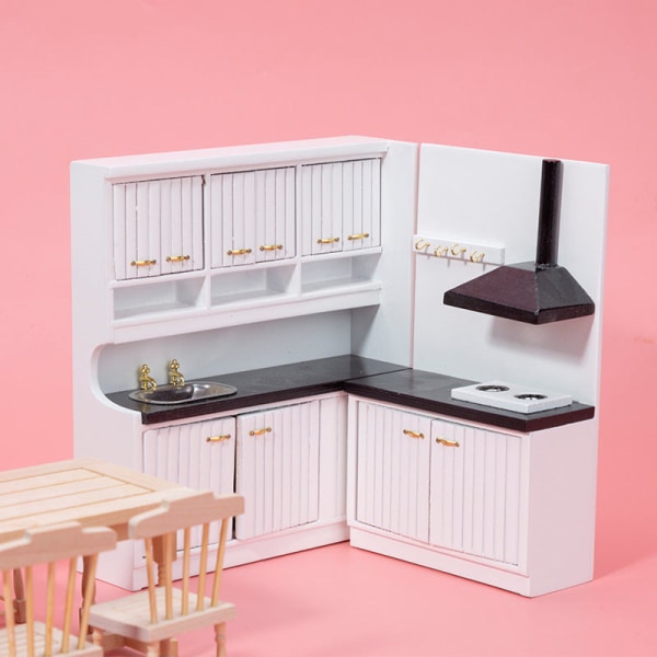 Miniaturemøbler Legetøjsdukker Hus gør-det-selv dekorationstilbehør Mini 1:12 hjemmevask Kitchen counter two-piece set