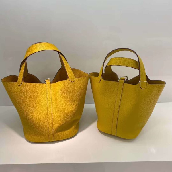 Dam Handväska Första lager Kohud Grönsakskorg Mjuk läder Bucket Bag Large yellow