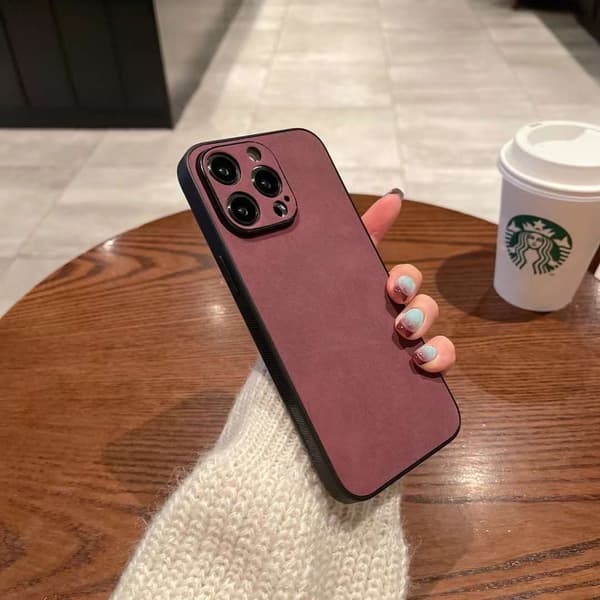 Fodral för iPhone 14plus fint hål full [plommonröd] imitation läder och päls smutsresistent styl