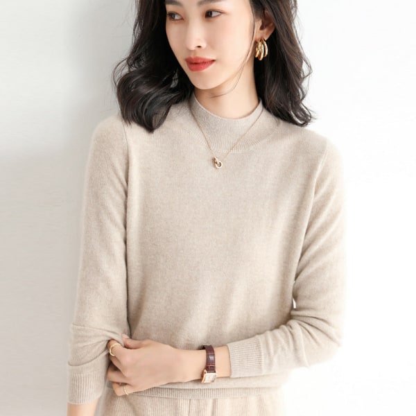 Strikkevarer for kvinner Høst vintergenser i koreansk stil i halvhøy ensfarget innvendig bunnskjorte Sky Blue XXL