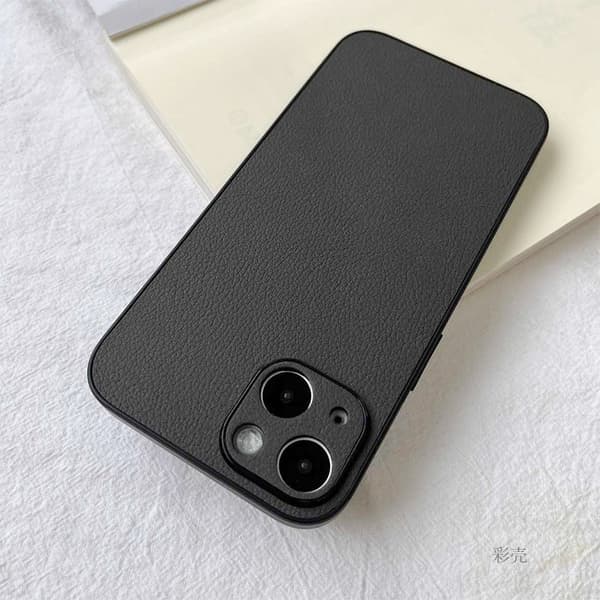 Etui til iPhone 14plus Litchi-korn grått lær full anti-fall enkel solid high end ni