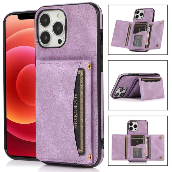 Etui til iPhone 14 Pro 6.1 lilla læder multifunktionel pung stil