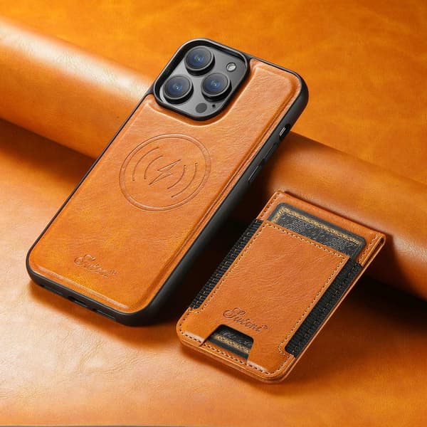 Etui til iPhone 14Pro voks khaki kort trådløs lading