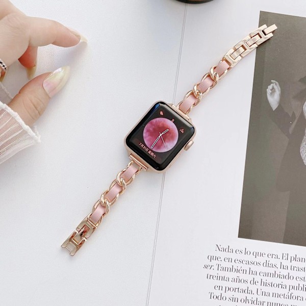 Kellon ranneke Apple Watch iWatch 38/40/41/ 10. sukupolvi 42mm ruusukullanvärinen