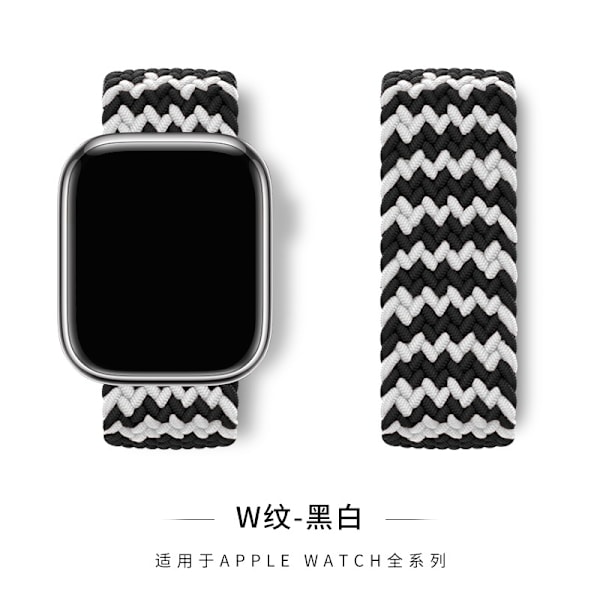 Urrem til Apple Watch iWatch 38/40/41/42mm L størrelse W mønster - sort og hvid