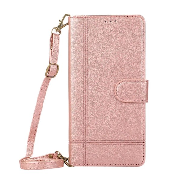 Fodral för iPhone 15 Plus roséguld crossbody solid multi-kort modeplånbok multifunktion bil