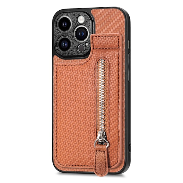 Etui til iPhone 15 Plus brun multifunktions kortslot pung stativ lynlås magnetisk sugekop