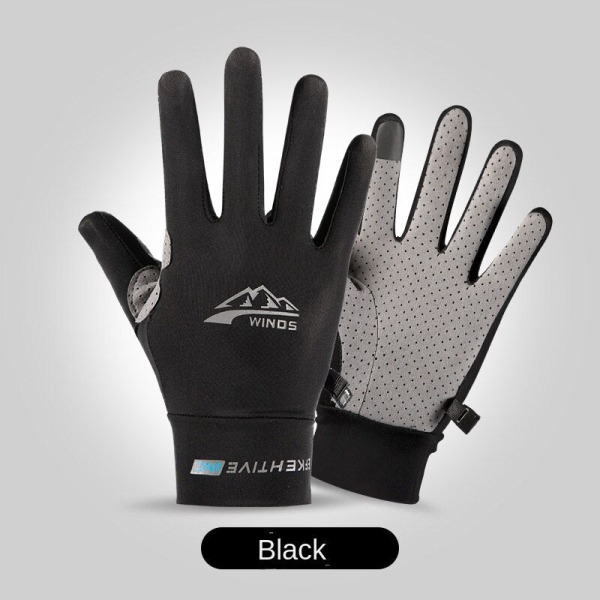 Kvinder Mænd Cykelhandsker Solbeskyttelse Sommer Is Silke UV Beskyttelse Touch Screen Cykling Full finger Black S