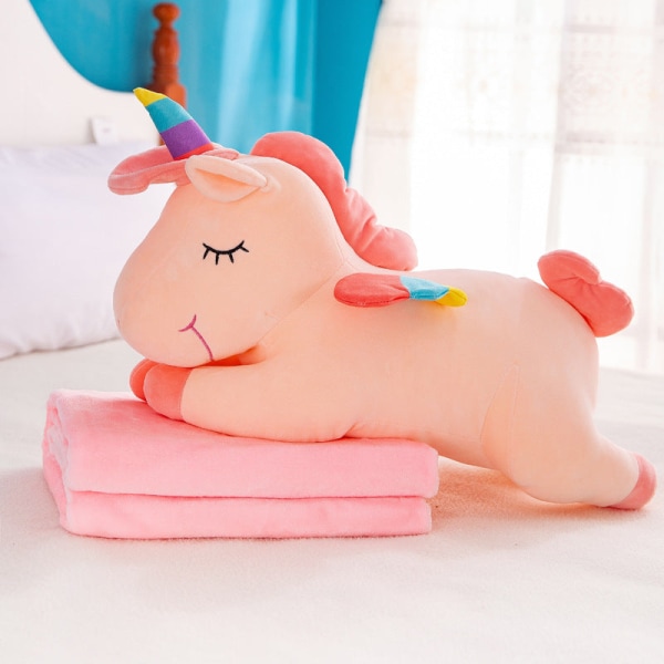Unicorn-pudepudetæppe Dual-Use Creative Cushion Blød sød pony luftbart betræk luretæppe Pink 60cm