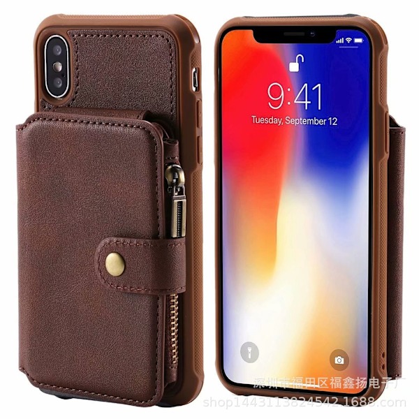 Fodral för iPhone 13 Mini Kaffe multifunktionellt kortfodral dragkedja anti fall slot plånbok