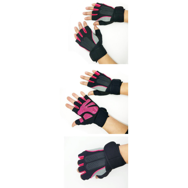 Kvinnor Män Cykelhandskar Fitness Halvfinger Halkfri Armband Silikon Andas Pink L