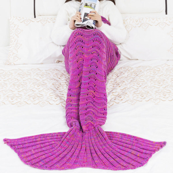Ontto aallotettu merenneitopeitto villaneulottu sohvapäällinen cover makuupussi Pink 180*90cm