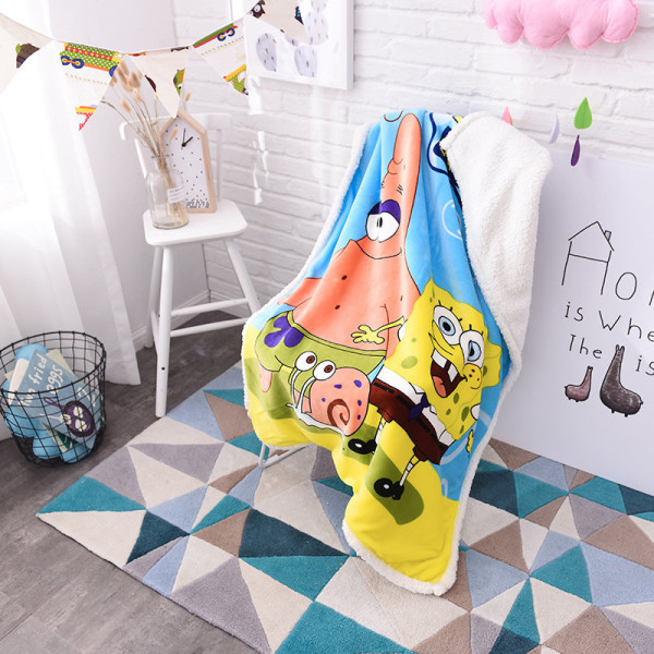 Efterår og vinter babytilbehør Baby flannel dække tæppe tegneserie børn berber fleece tæppe SpongeBob SquarePants 100*140cm