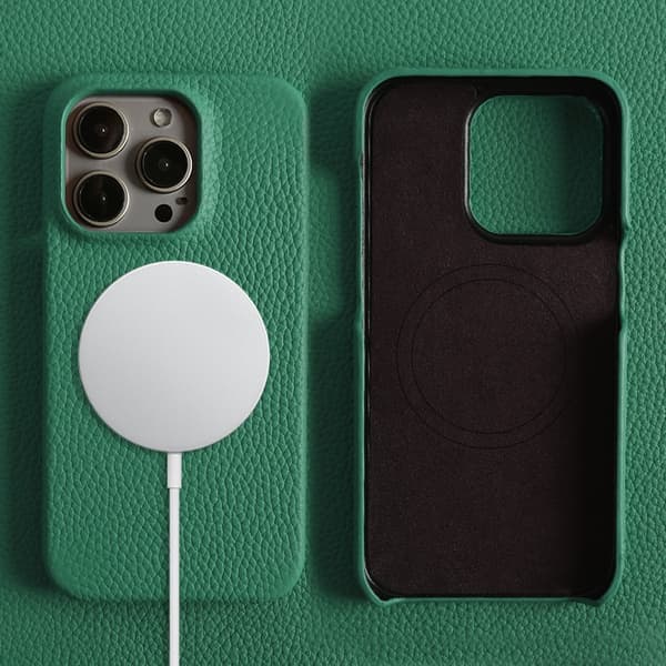 Etui til iPhone 15 Pro Max turkis læder magnetisk premium okselæder
