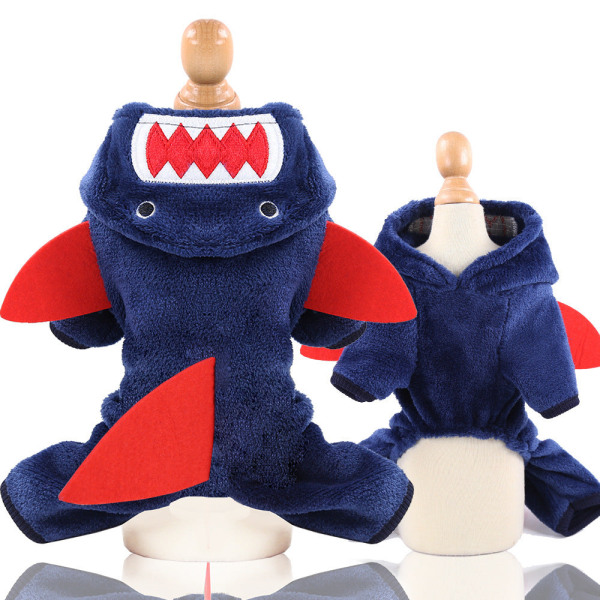 Kæledyrstøj bamse fransk spand efterår vinter koral fleece varm haj transformation tegnefilm navy blue shark s