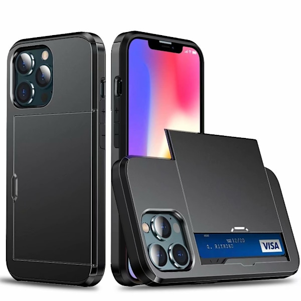Cover til iPhone 13 sort med skydbart kortholder