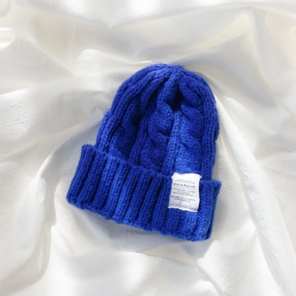 Varm vinterstrikket hue hue ren farve japansk snoet uldgarn kvinder koreansk stil unisex Classic Blue M 55-58cm