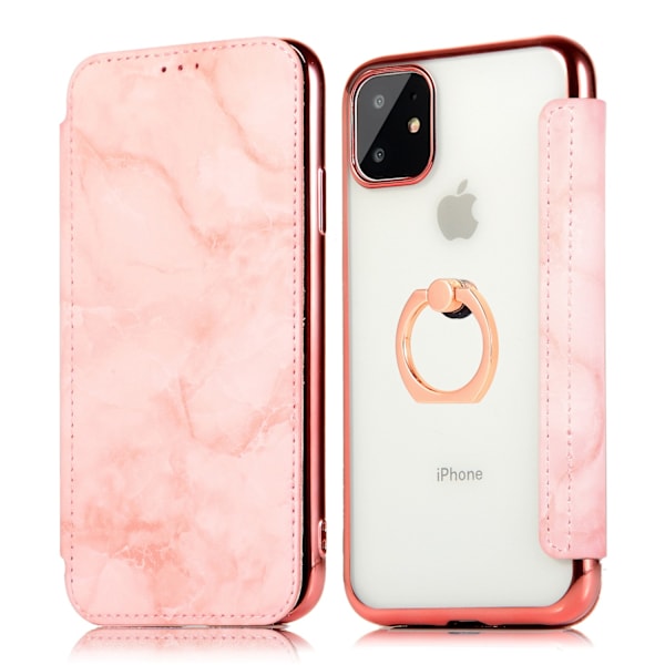 Skal för iPhone 14 Pro roséguld ring marmor läder elektropläterad