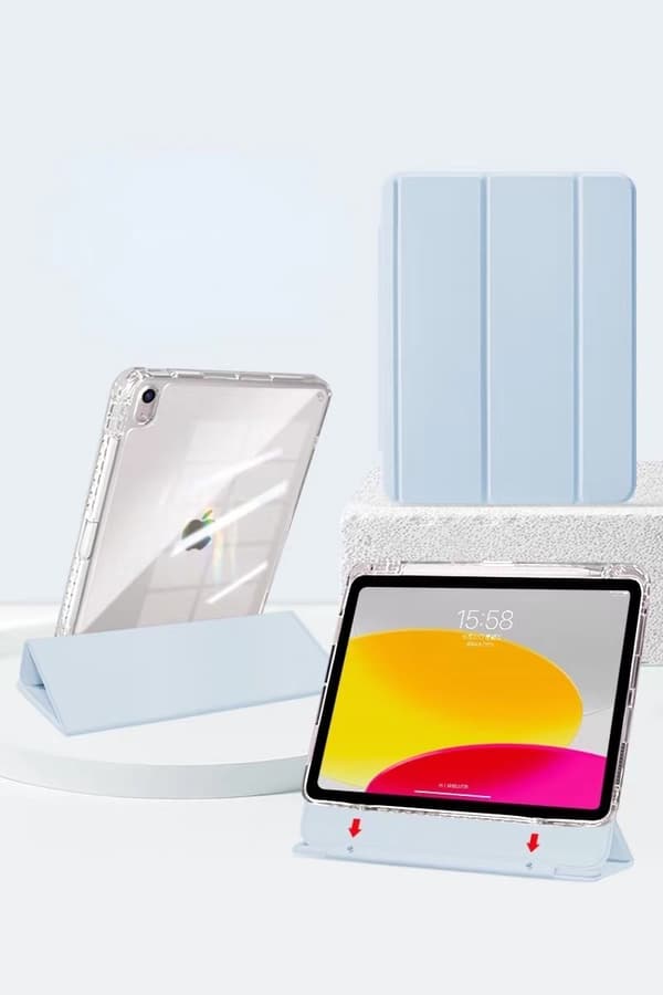 Stilfuldt etui til iPad 10 \"Glacier Blue\" split tri-fold spænde