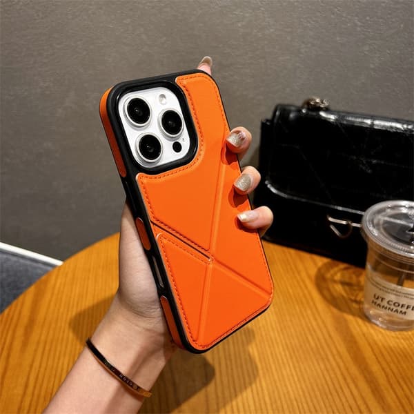 Fodral för iPhone 14 Plus SJ2 [Vikbart kortfack] Orange vikbart stativ läderfack mjukt